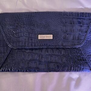 Nine West Blue Crocodile Embossed Clutch